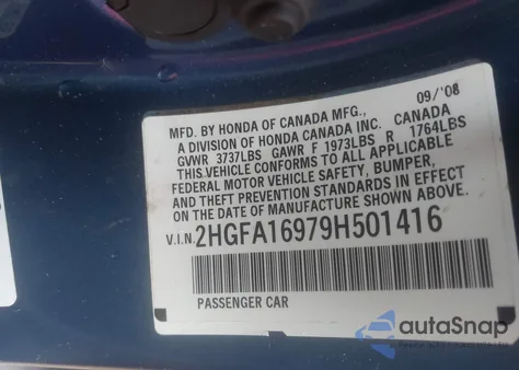 2009 Honda Civic Ex-L from USA, damaged, VIN 2HGFA16979H501416